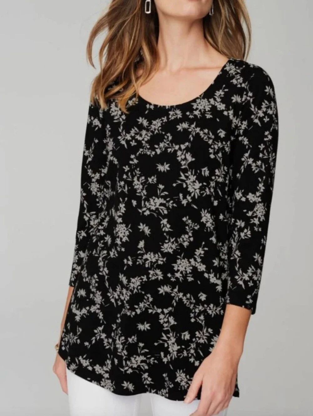 J. Jill  Suprima Black Floral A-Line Tunic.